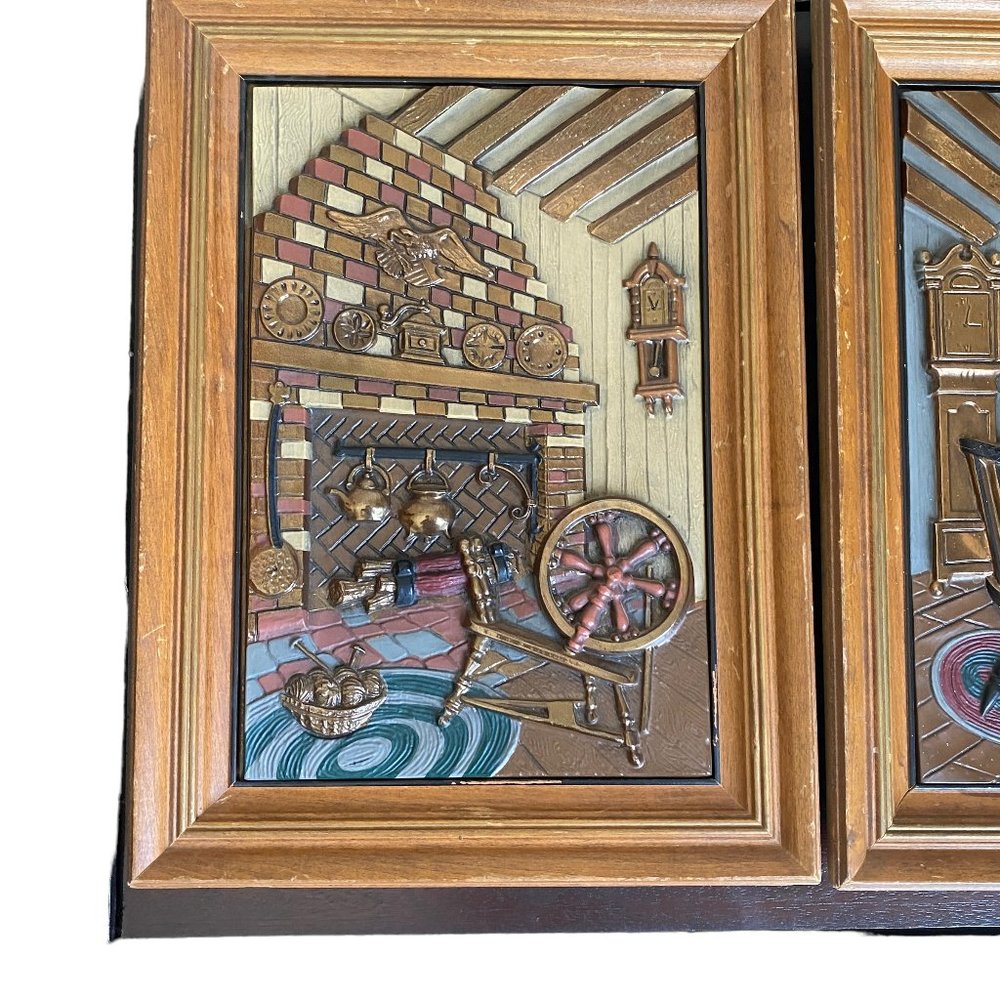 Vintage Hand Colored Turner Accessory Early American Scene 3D Wall Hangings Set - Picture 6 of 16